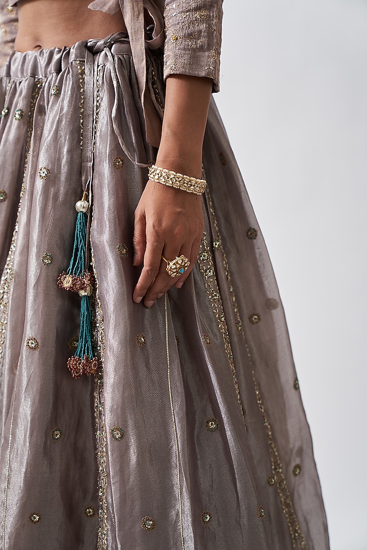 Silver Mauve Banarasi Silk Wedding Lehenga Set by Rhua at Pernia's Pop Up Shop