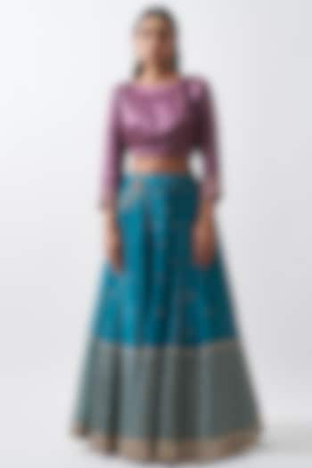 Turquoise Chanderi Mul Wedding Lehenga Set by Rhua at Pernia's Pop Up Shop