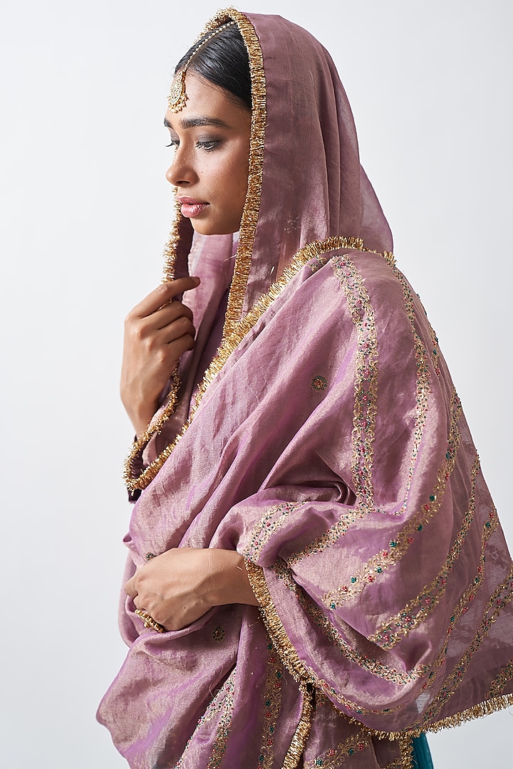 Turquoise Chanderi Mul Wedding Lehenga Set by Rhua at Pernia's Pop Up Shop