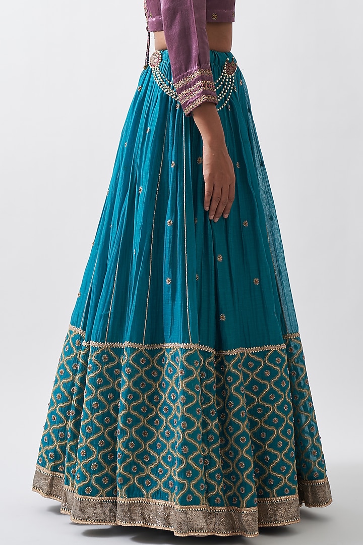 Turquoise Chanderi Mul Wedding Lehenga Set by Rhua at Pernia's Pop Up Shop