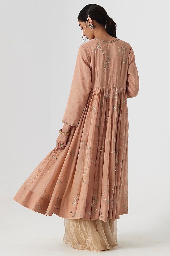 Pink Tissue Chanderi Aari & Zardosi Embroidered Wedding Anarkali Set by Rhua at Pernia's Pop Up Shop