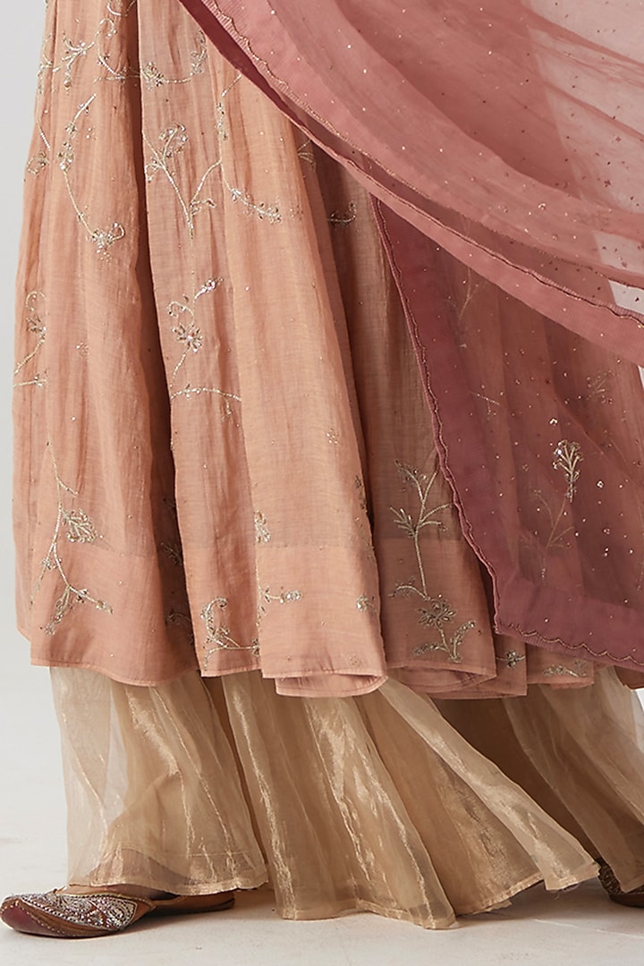 Pink Tissue Chanderi Aari & Zardosi Embroidered Wedding Anarkali Set by Rhua at Pernia's Pop Up Shop