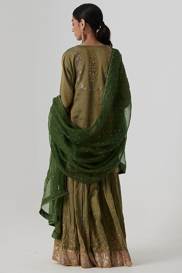 Sage Green Banarasi Silk Tissue Wedding Sharara Set by Rhua at Pernia's Pop Up Shop