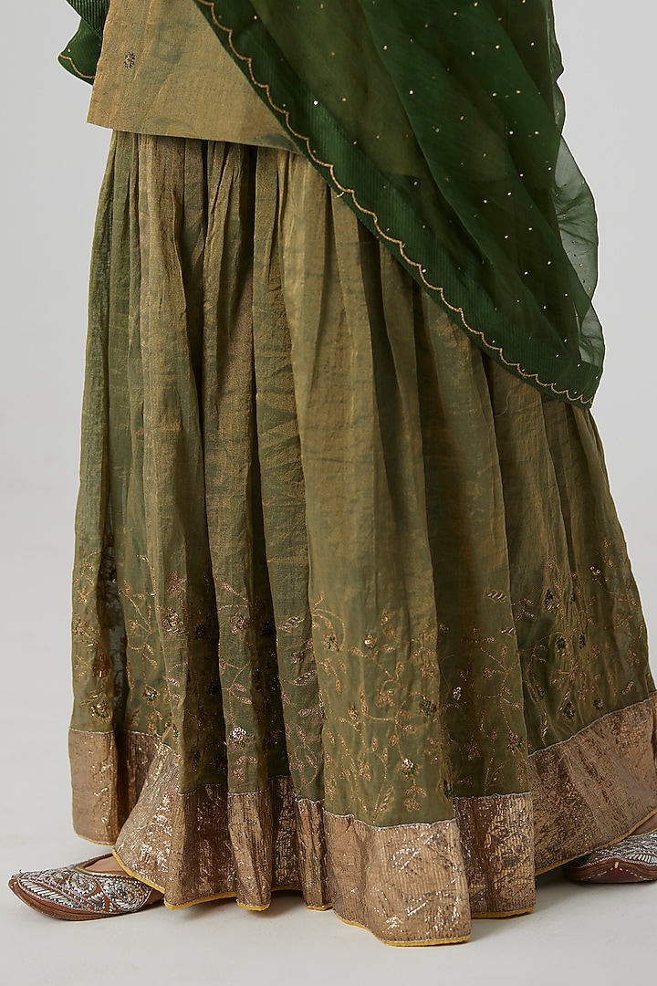 Sage Green Banarasi Silk Tissue Wedding Sharara Set by Rhua at Pernia's Pop Up Shop