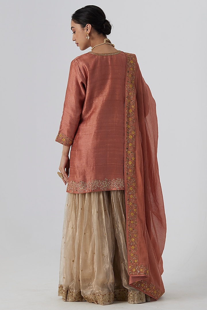 Gold Banarasi Silk Tissue Wedding Sharara Set by Rhua at Pernia's Pop Up Shop
