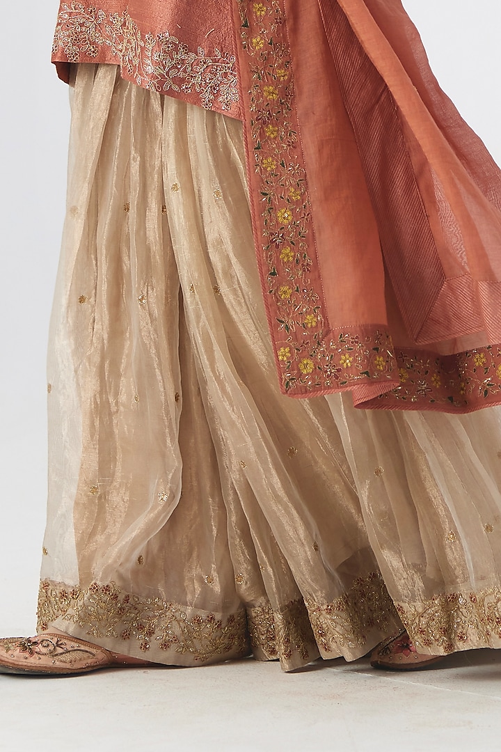 Gold Banarasi Silk Tissue Wedding Sharara Set by Rhua at Pernia's Pop Up Shop