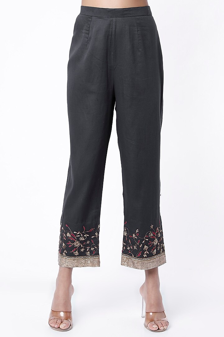 Charcoal Black Embroidered Kurta Set by Rhua at Pernia's Pop Up Shop