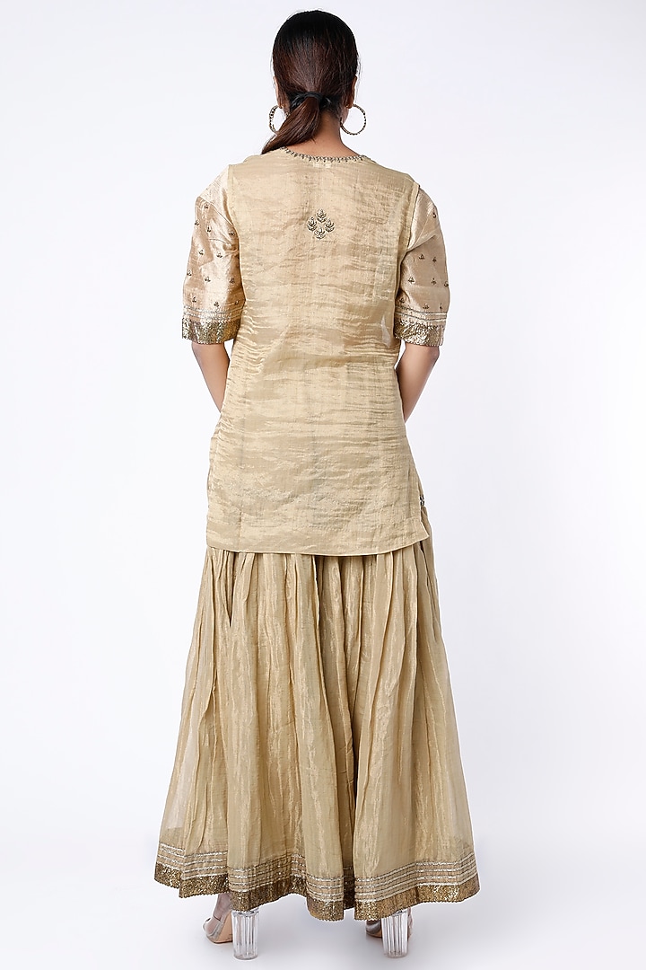 Antique Gold Zardosi Embroidered Wedding Sharara Set by Rhua at Pernia's Pop Up Shop
