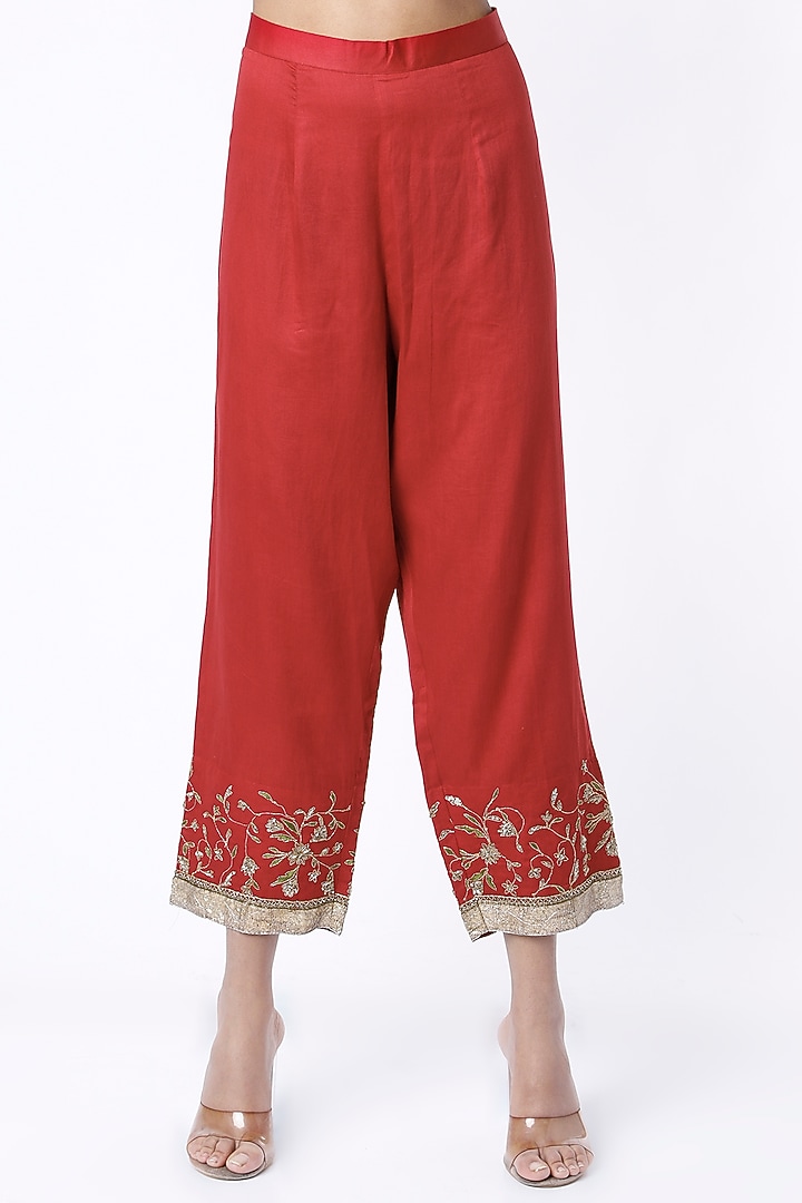 Deep Red Embroidered Kurta Set by Rhua at Pernia's Pop Up Shop