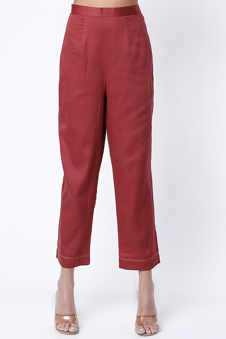 Brick Red Embroidered Kurta Set by Rhua at Pernia's Pop Up Shop