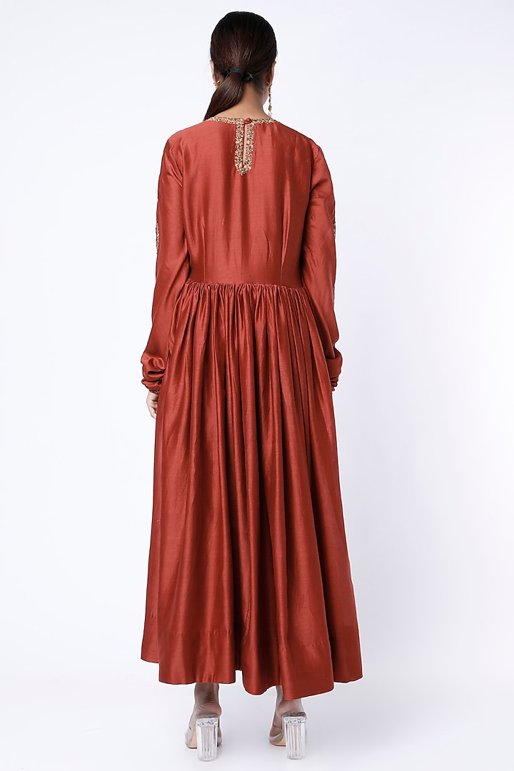 Crimson Red Embroidered Wedding Anarkali Set by Rhua at Pernia's Pop Up Shop