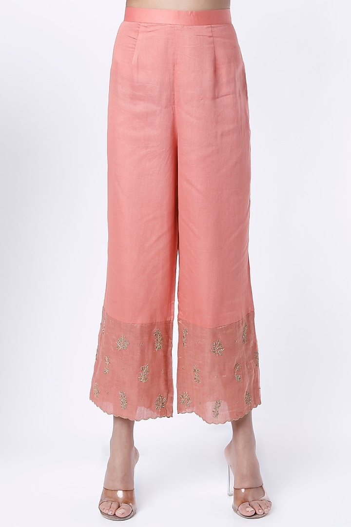 Carrot Peach Embroidered Kurta Set by Rhua at Pernia's Pop Up Shop