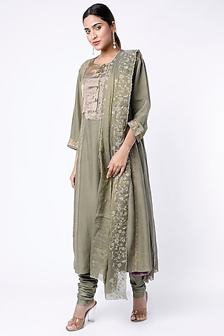 Olive Embroidered Kurta Set by Rhua