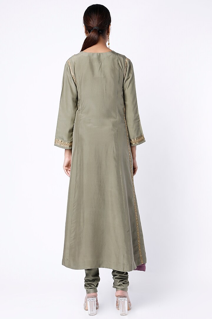 Olive Embroidered Kurta Set by Rhua at Pernia's Pop Up Shop