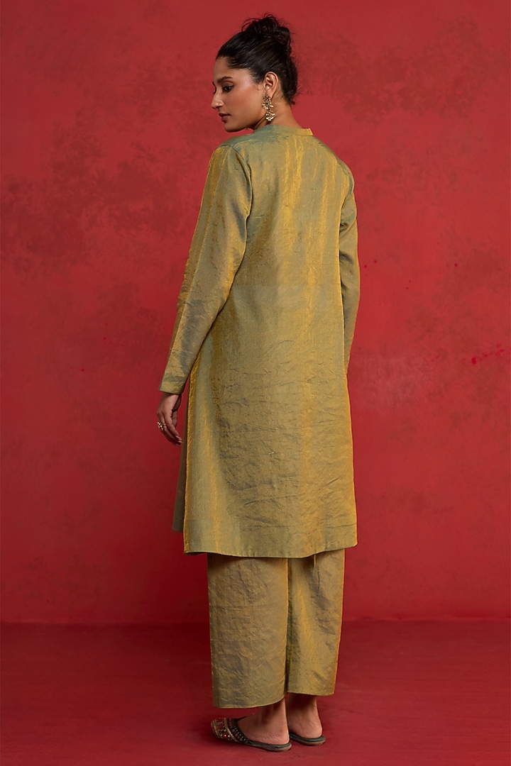 Sage Green Pure Silk Zardosi Embroidered Kurta Set by Rhua at Pernia's Pop Up Shop
