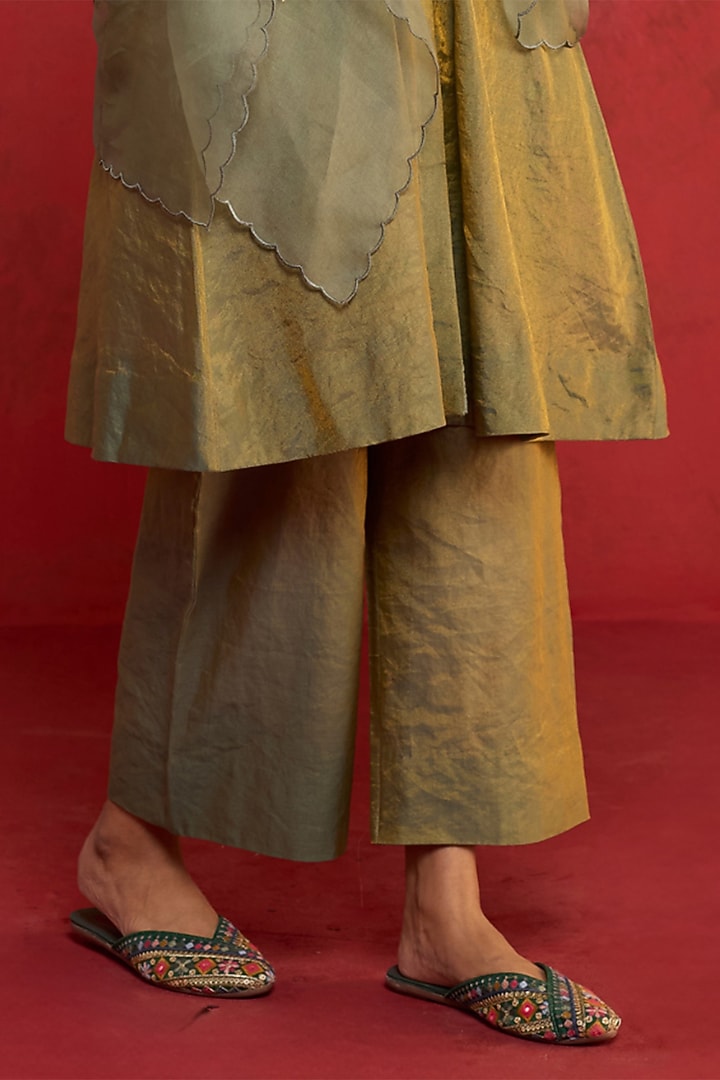 Sage Green Pure Silk Zardosi Embroidered Kurta Set by Rhua at Pernia's Pop Up Shop