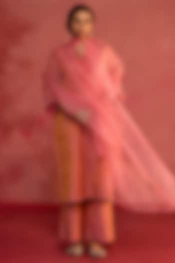 Pink Handwoven Banarasi Tissue Zardosi Embroidered Kurta Set by Rhua at Pernia's Pop Up Shop