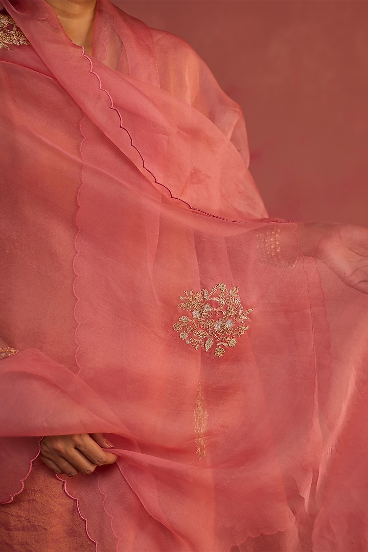 Pink Handwoven Banarasi Tissue Zardosi Embroidered Kurta Set by Rhua at Pernia's Pop Up Shop
