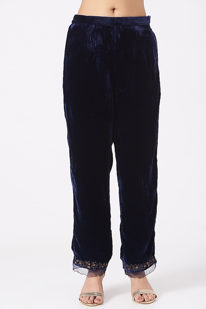 Dark Navy Blue Embroidered Kurta Set by Rhua at Pernia's Pop Up Shop