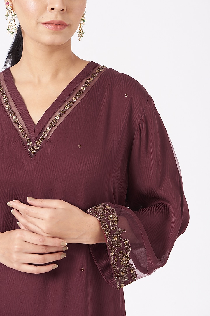 Maroon Kurta With Zardosi Work by Rhua at Pernia's Pop Up Shop