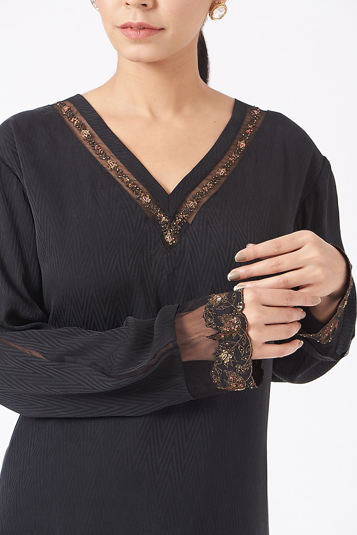Black Kurta With Zardosi Work by Rhua at Pernia's Pop Up Shop