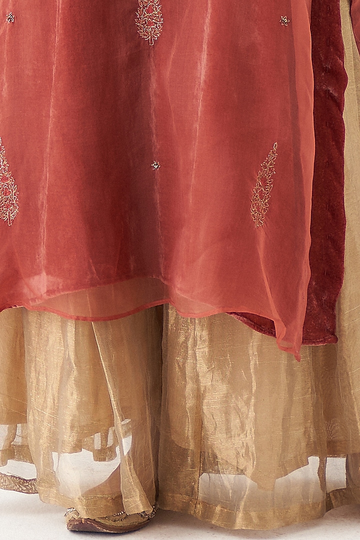 Gold Tissue Silk Wedding Sharara Set by Rhua at Pernia's Pop Up Shop