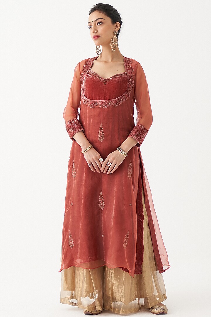 Gold Tissue Silk Wedding Sharara Set by Rhua at Pernia's Pop Up Shop