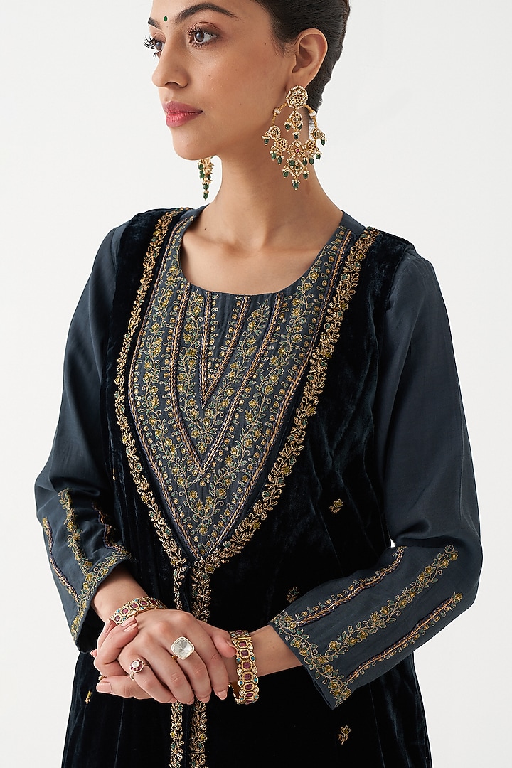 Royal Blue Chanderi Silk Wedding Sharara Set by Rhua at Pernia's Pop Up Shop