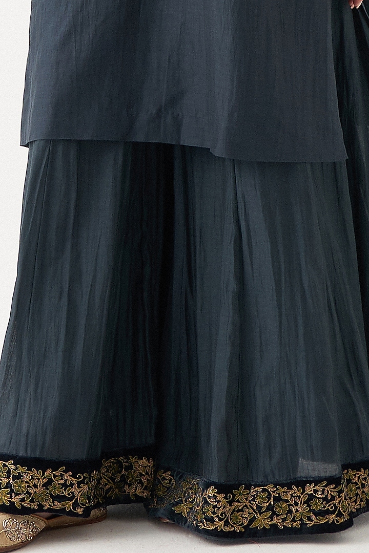 Royal Blue Chanderi Silk Wedding Sharara Set by Rhua at Pernia's Pop Up Shop