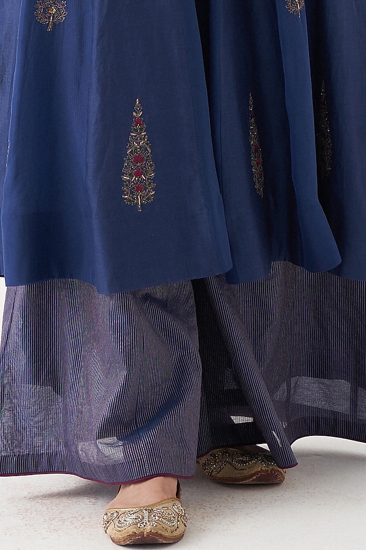 Blue Chanderi Silk Party Wear Anarkali Set by Rhua at Pernia's Pop Up Shop