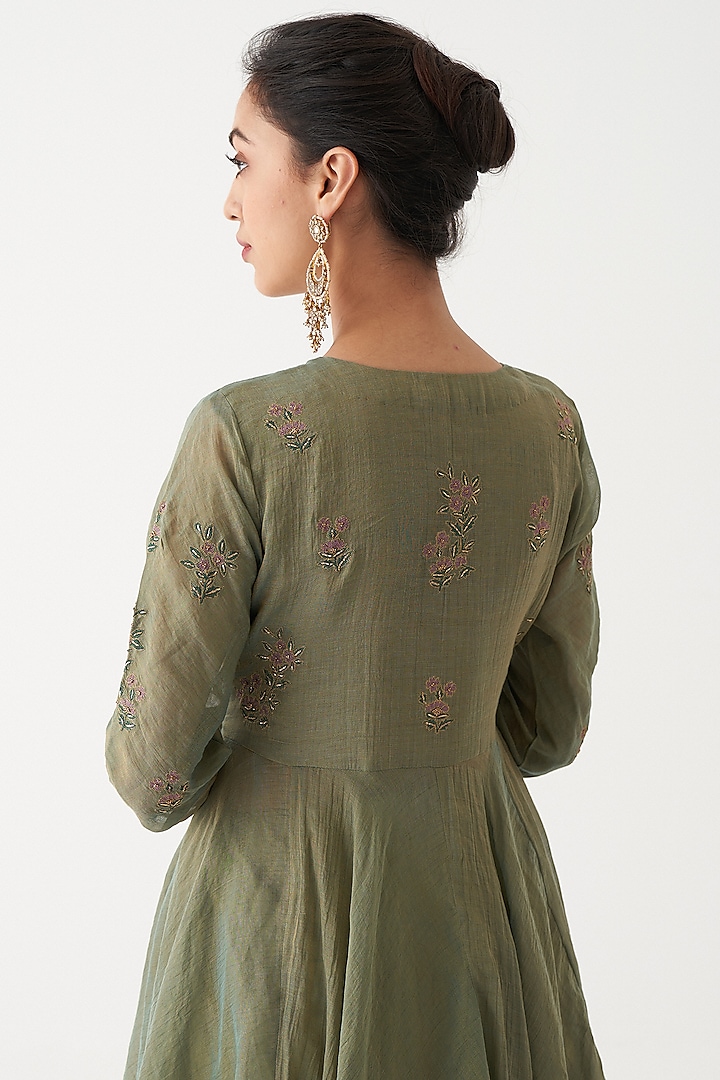Pastel Green Tissue Chanderi Wedding Anarkali Set by Rhua at Pernia's Pop Up Shop
