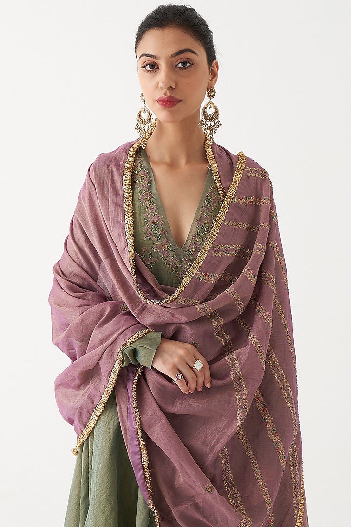 Pastel Green Tissue Chanderi Wedding Anarkali Set by Rhua at Pernia's Pop Up Shop