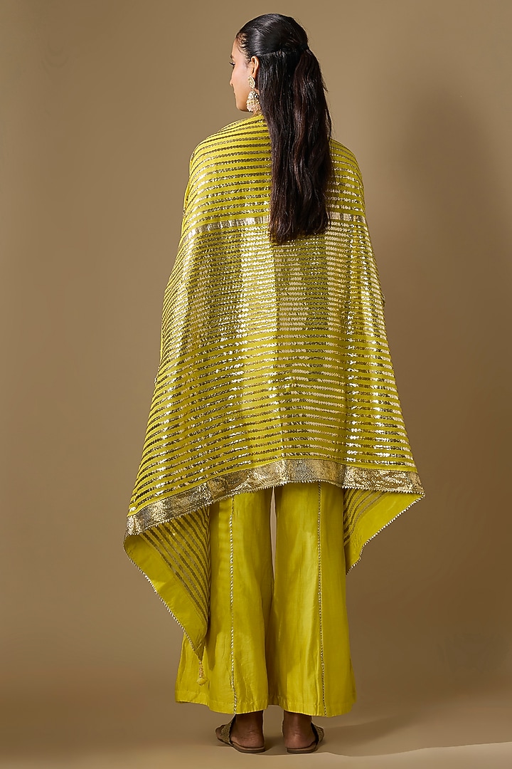 Yellow Chanderi Satin Embroidered & Printed Kurta Set by ROHIT VERMA at Pernia's Pop Up Shop