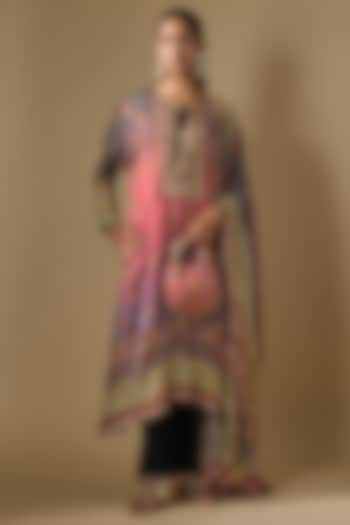 Pink Crepe Embroidered & Printed Kurta Set by ROHIT VERMA at Pernia's Pop Up Shop