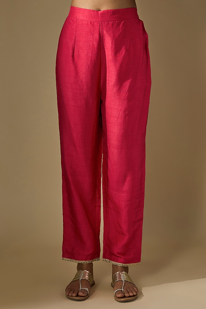 Pink Crepe Embroidered & Printed Kurta Set by ROHIT VERMA at Pernia's Pop Up Shop