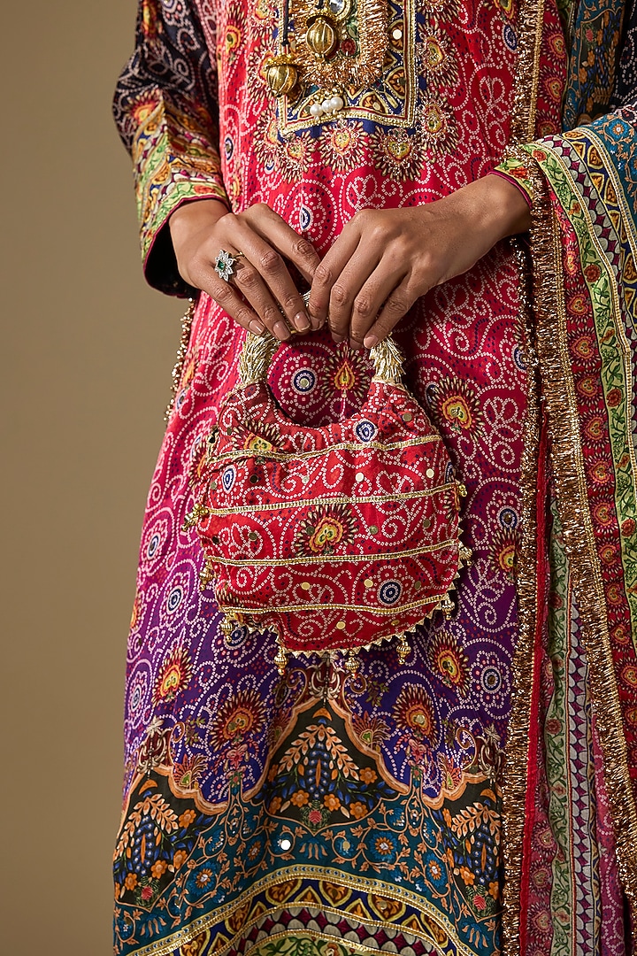 Pink Crepe Embroidered & Printed Kurta Set by ROHIT VERMA at Pernia's Pop Up Shop