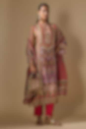 Multi-Colored Crepe Embroidered & Printed Kurta Set by ROHIT VERMA at Pernia's Pop Up Shop