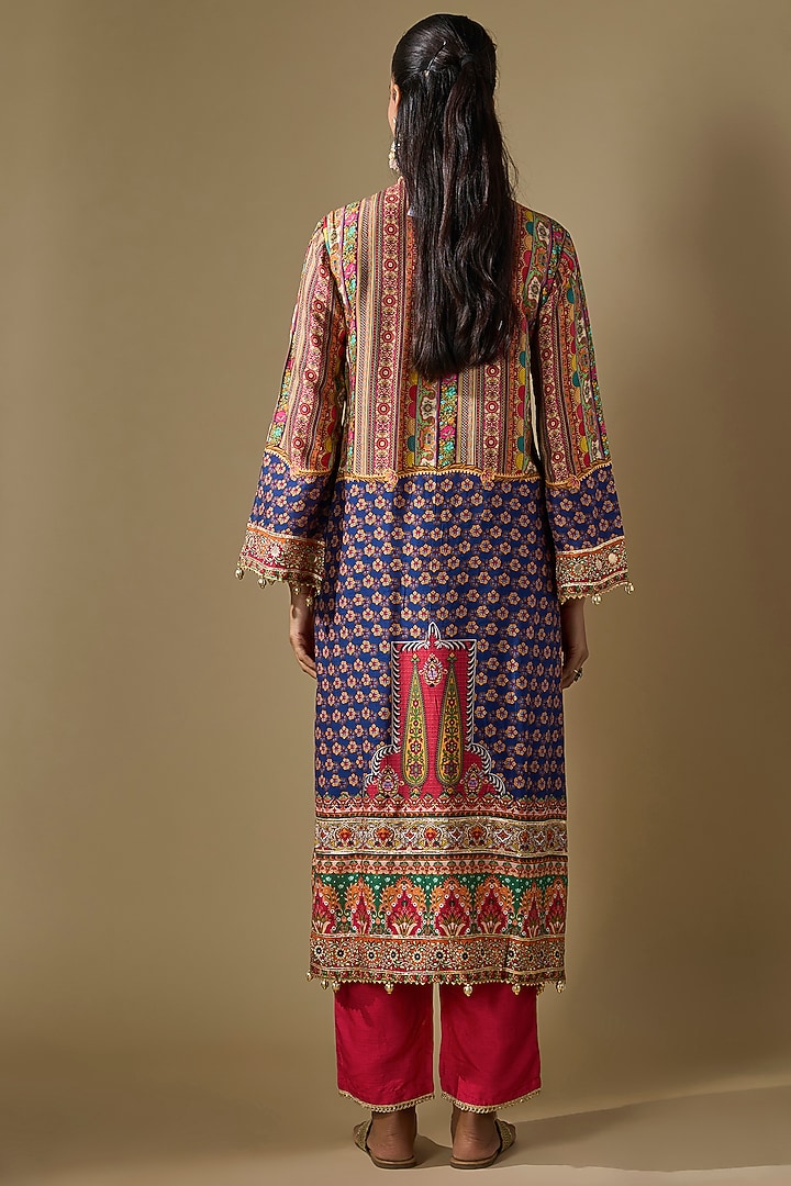 Multi-Colored Crepe Embroidered & Printed Kurta Set by ROHIT VERMA at Pernia's Pop Up Shop