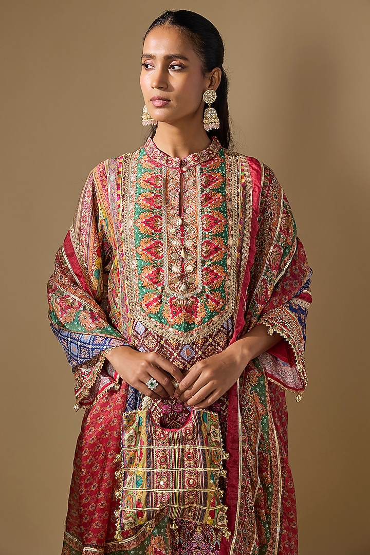 Multi-Colored Crepe Embroidered & Printed Kurta Set by ROHIT VERMA at Pernia's Pop Up Shop