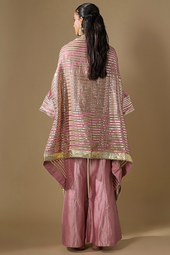 Pink Chanderi Satin Embroidered & Printed Kurta Set by ROHIT VERMA at Pernia's Pop Up Shop