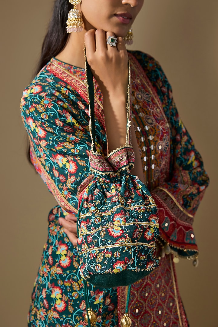Green Crepe Embroidered & Printed Kurta Set by ROHIT VERMA at Pernia's Pop Up Shop