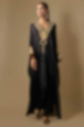 Black Organza Tissue Embroidered Kaftan Set by ROHIT VERMA at Pernia's Pop Up Shop