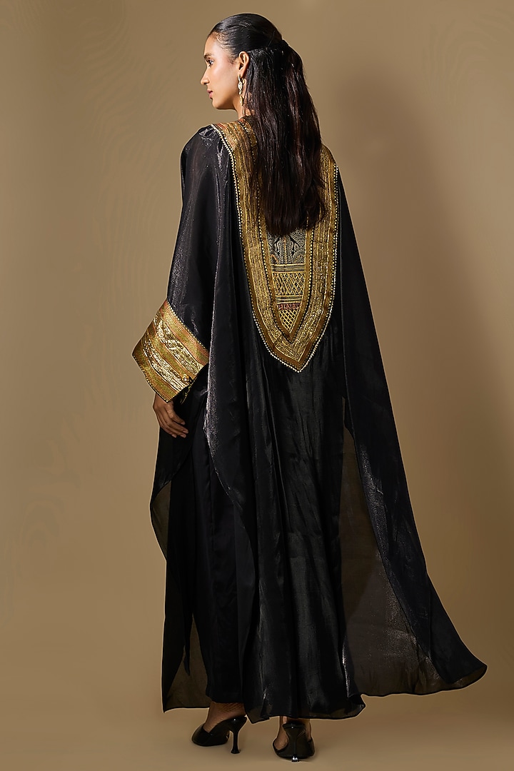 Black Organza Tissue Embroidered Kaftan Set by ROHIT VERMA at Pernia's Pop Up Shop