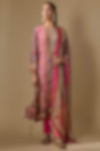 Pink Crepe Embroidered & Printed Kurta Set by ROHIT VERMA at Pernia's Pop Up Shop