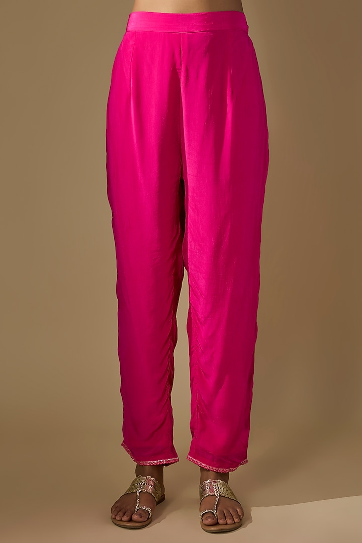 Pink Crepe Embroidered & Printed Kurta Set by ROHIT VERMA at Pernia's Pop Up Shop
