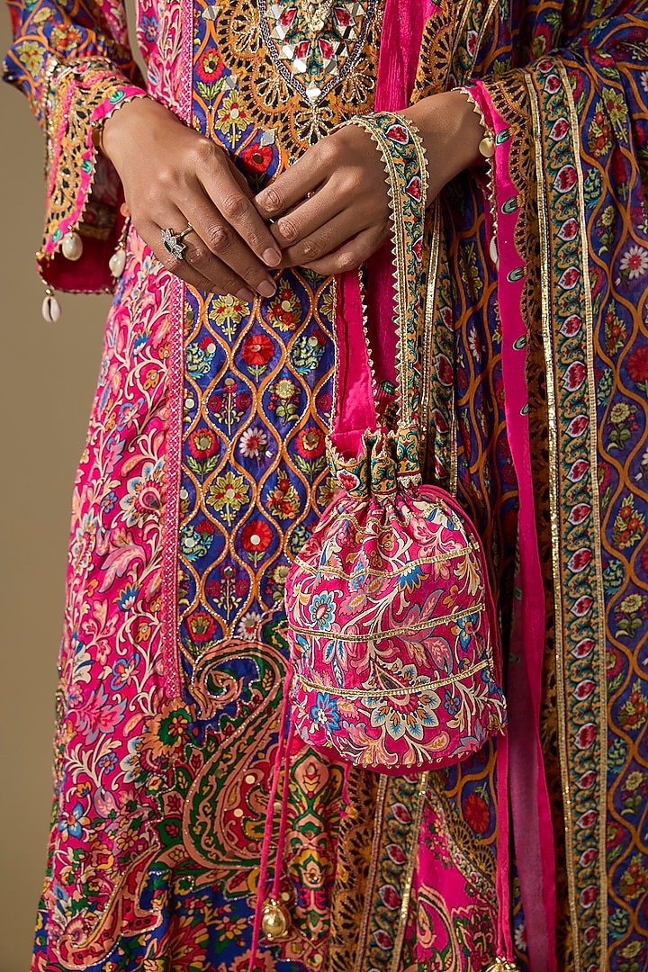 Pink Crepe Embroidered & Printed Kurta Set by ROHIT VERMA at Pernia's Pop Up Shop