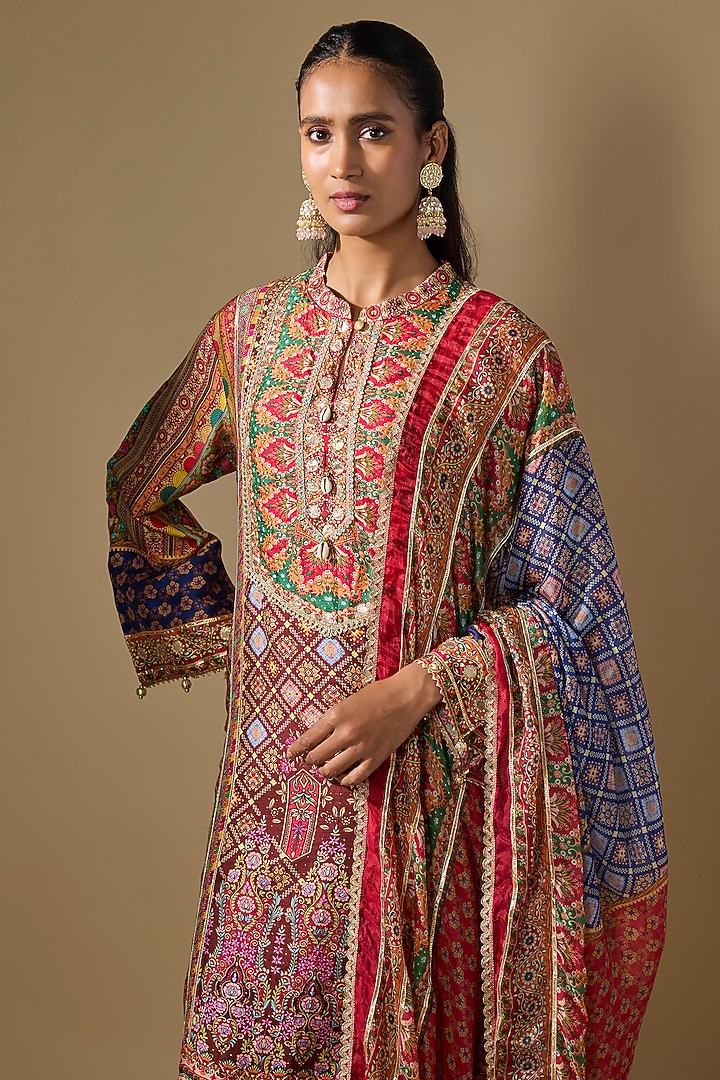 Multi-Colored Crepe Embroidered & Printed Kurta Set by ROHIT VERMA at Pernia's Pop Up Shop