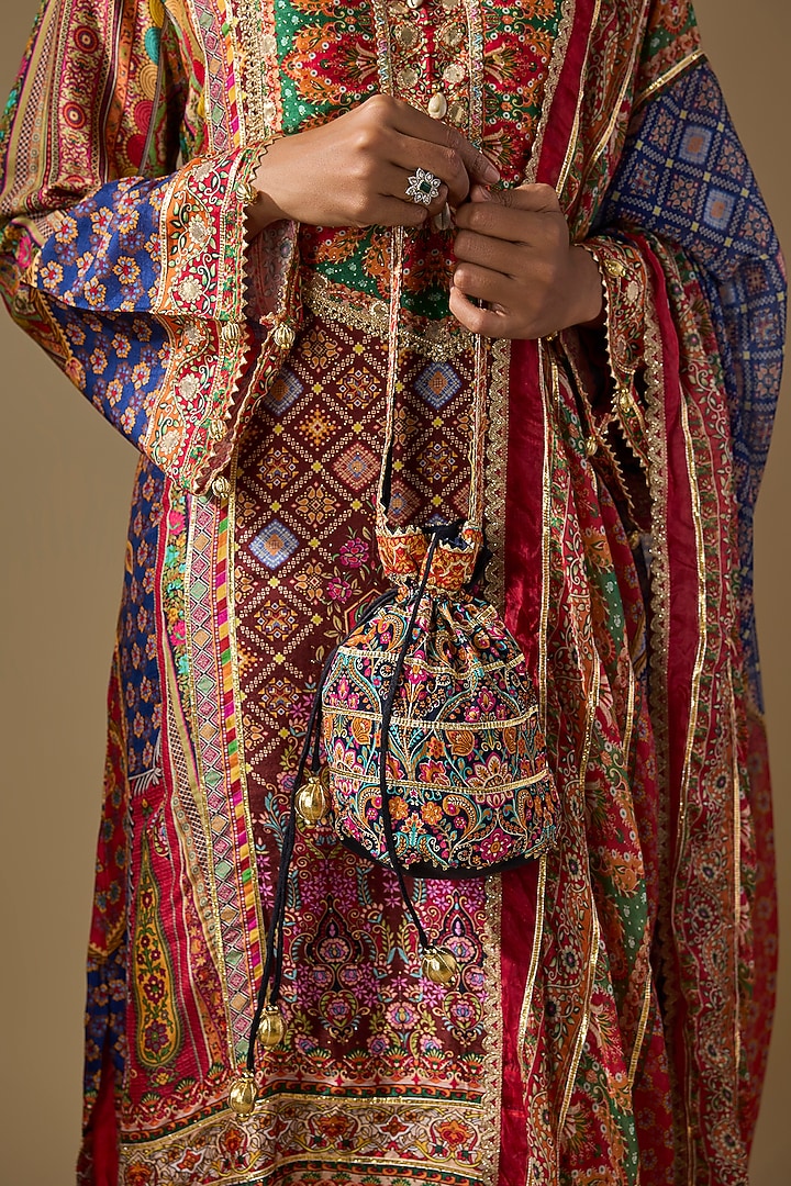 Multi-Colored Crepe Embroidered & Printed Kurta Set by ROHIT VERMA at Pernia's Pop Up Shop