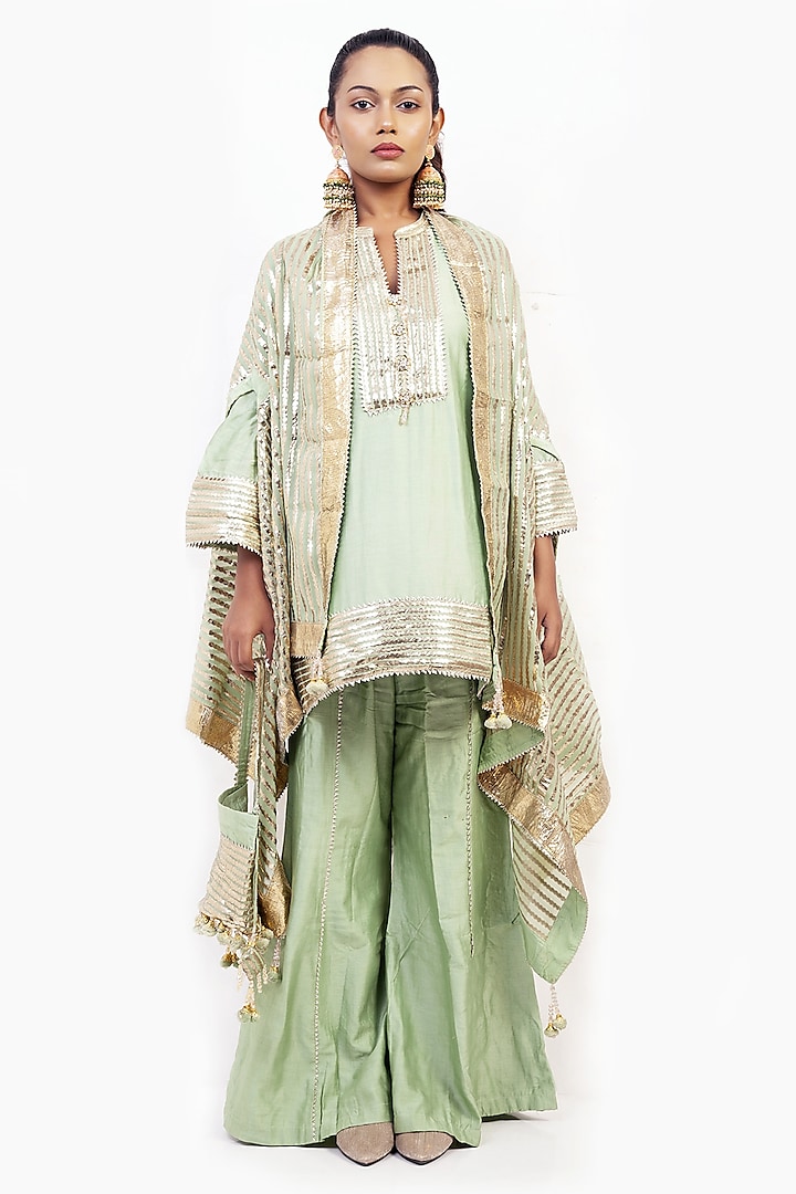 Sea Green Chanderi Wedding Sharara Set by ROHIT VERMA at Pernia's Pop Up Shop