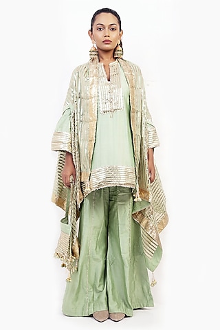 Sea Green Chanderi Sharara Set by ROHIT VERMA
